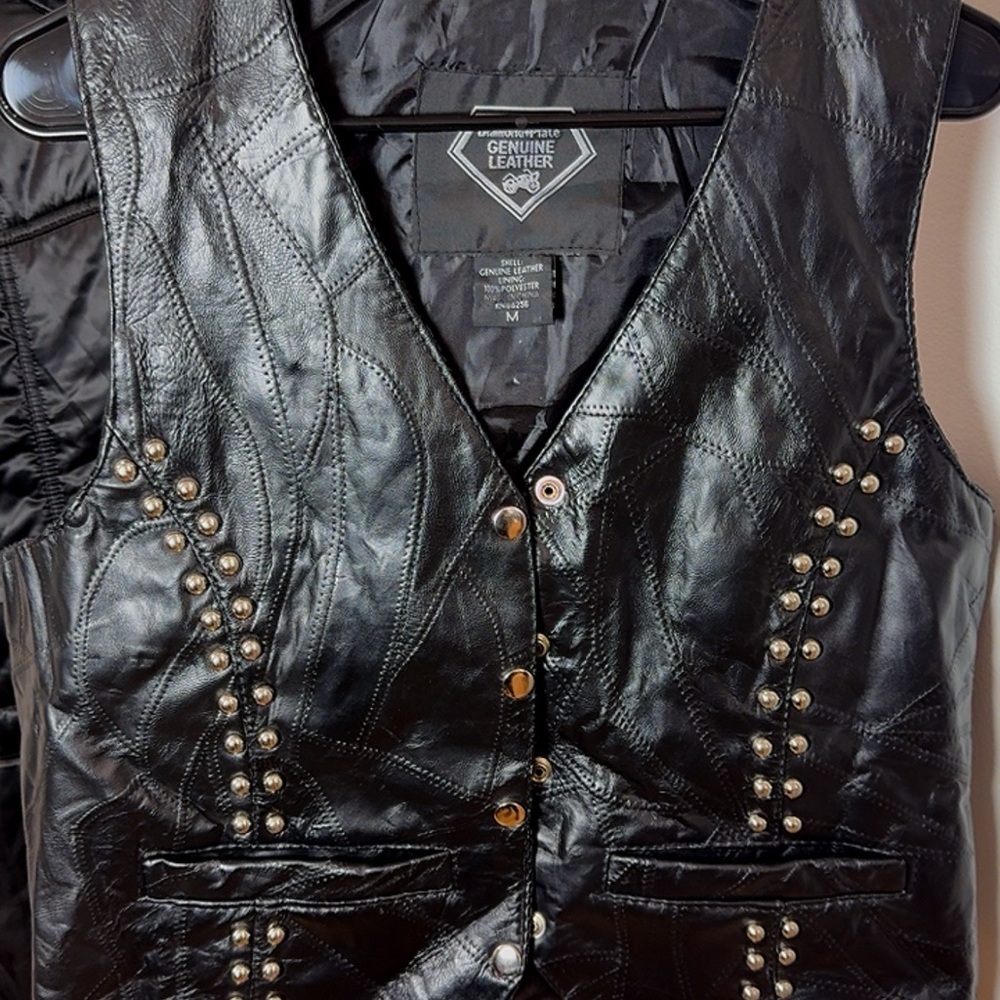 Women's Black Studded Leather Vest